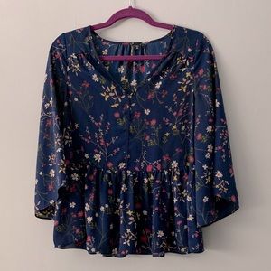 Paris Sunday Floral Peplum Bell Sleeve Blouse XS